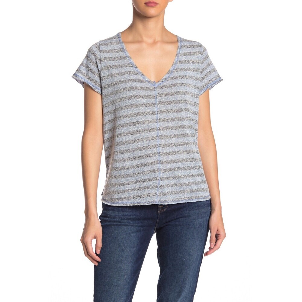 PST By Project Social T Everyday V-Neck T-Shirt In Blue Stripe Size S